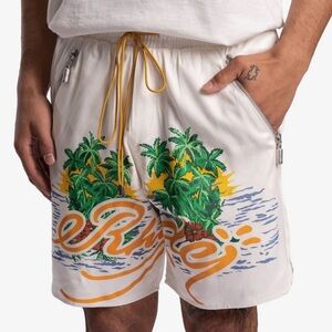 RHUDE Palm Leafs Jogger Shorts in White Size Medium